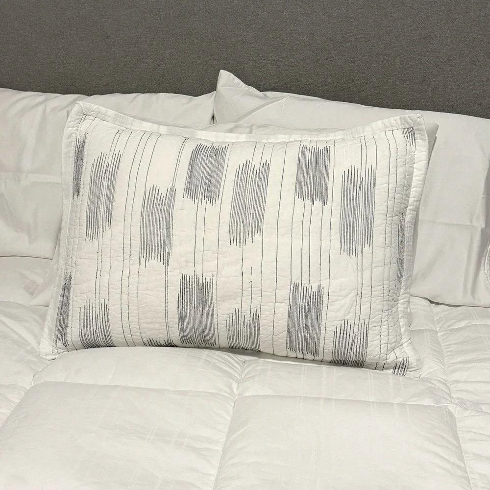 Crate&Barrel Embroidered Contrast Weave Standard Cotton Sham Pillow Case